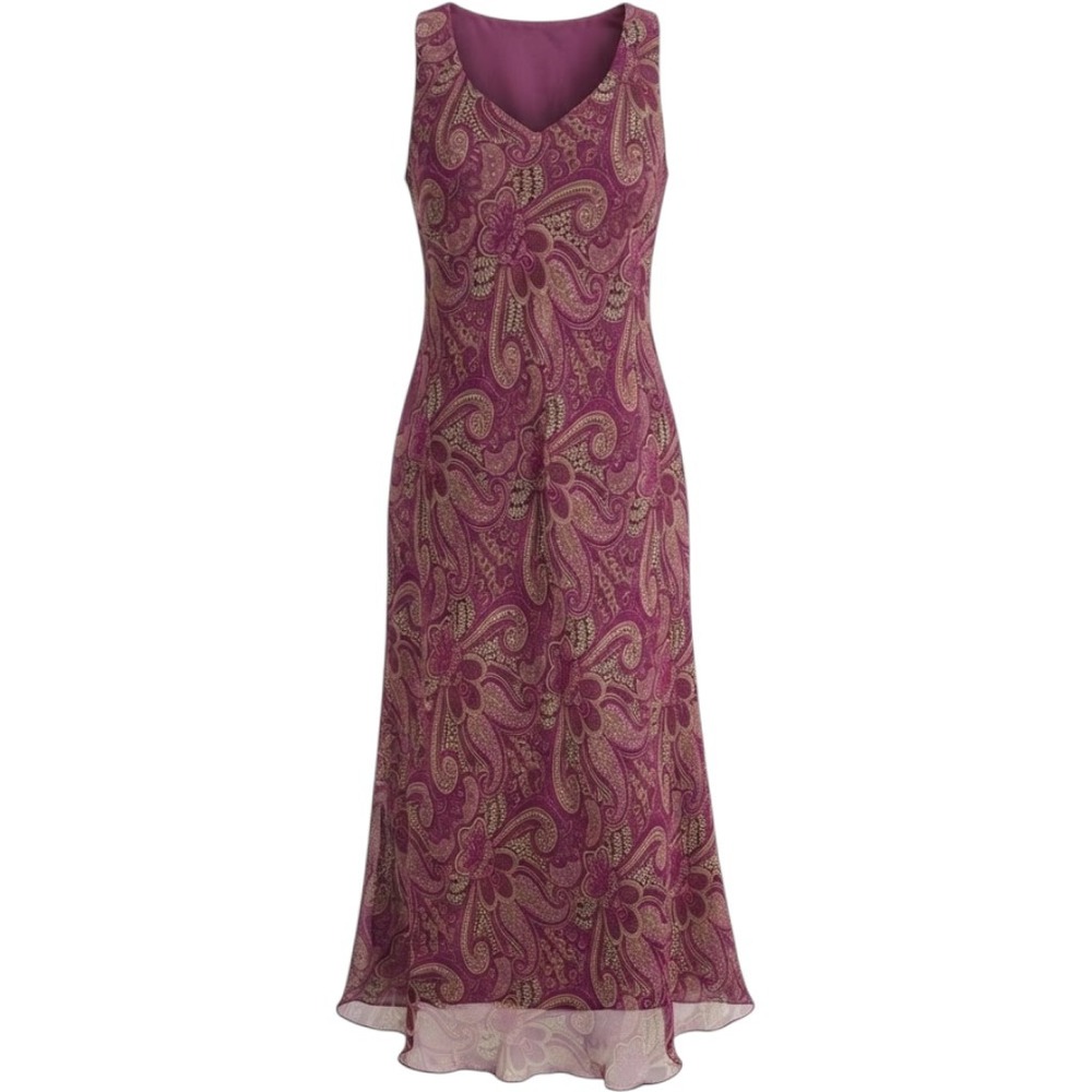 Believe Purple Paisley Sleeveless Midi Dress Sz 10 Bohemian Chiffon Flowy USA